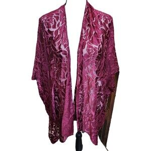 Marcus Adler Velvet Burnout Kimono Top OSFM NWT Burgundy